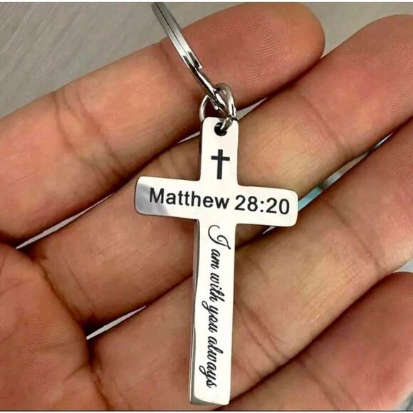 2/$21 Silver Matthew 28:20 Keychain - Religious Verse Stainless Steel Keyring - Picture 2 of 4